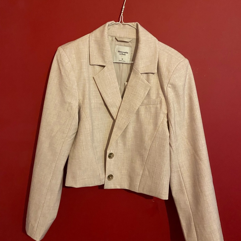 Abercrombie & Fitch Cream Blazer Lightweight Tailored Cropped Jacket